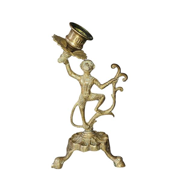 Vintage Brass Monkey Taper Candle Holder Clawfoot Feet Whimsical MCM Art Deco - Picture 1 of 13